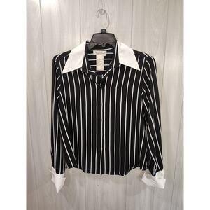 Fred David Black and White Striped Button Down Shirt
